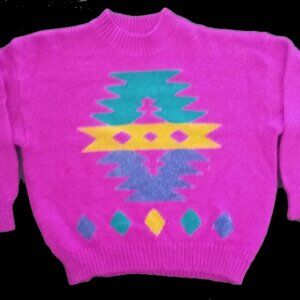 Womens Fushia Pink Geometric Shapes Sweater Collections Plus Size 44 24W Pullove